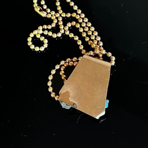 Kingman Turquoise Copper Pendant Necklace Brutalist Gift Choker 24" Handmade - Picture 4 of 5